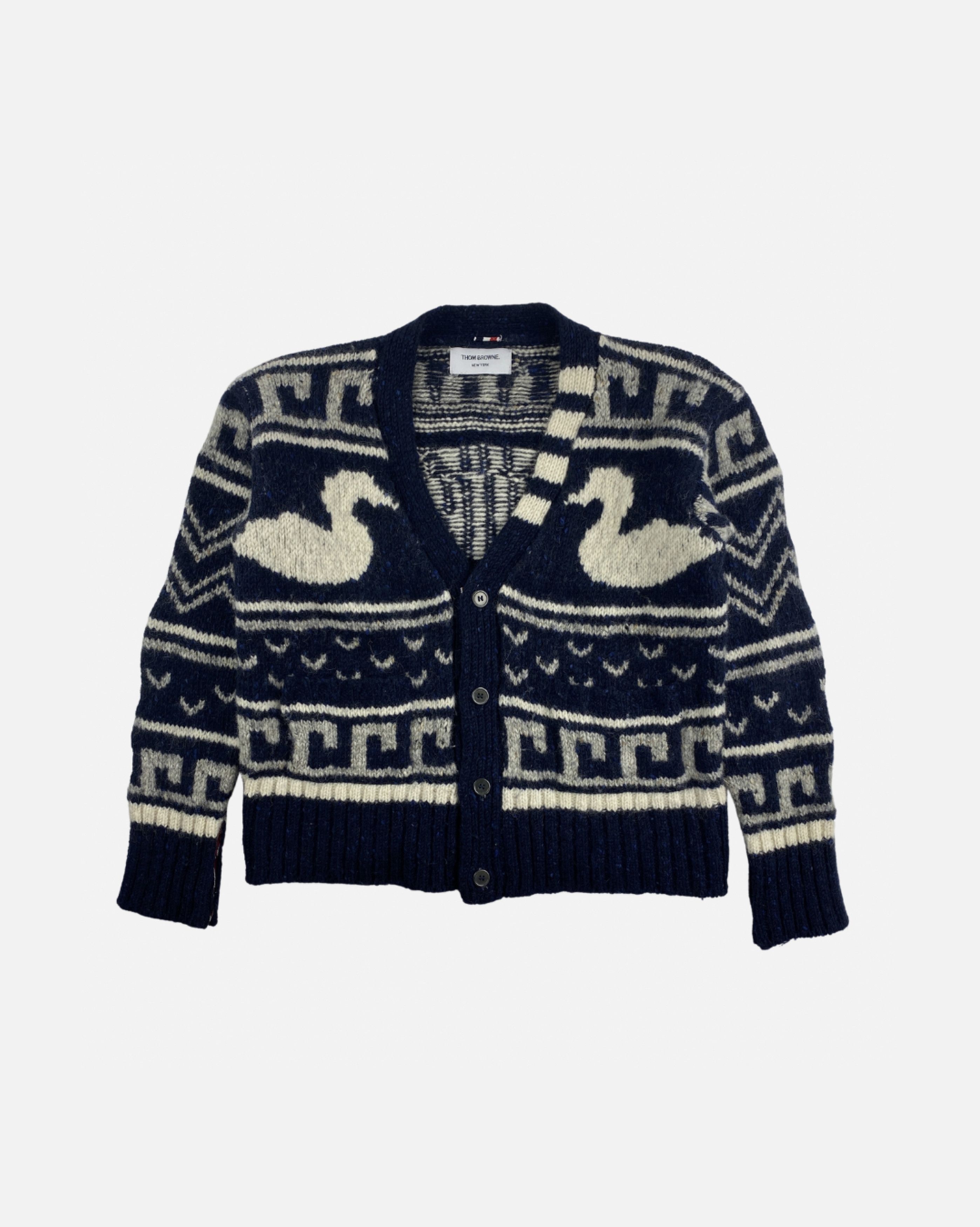 Thom Browne Blue Duck Knit Cardigan