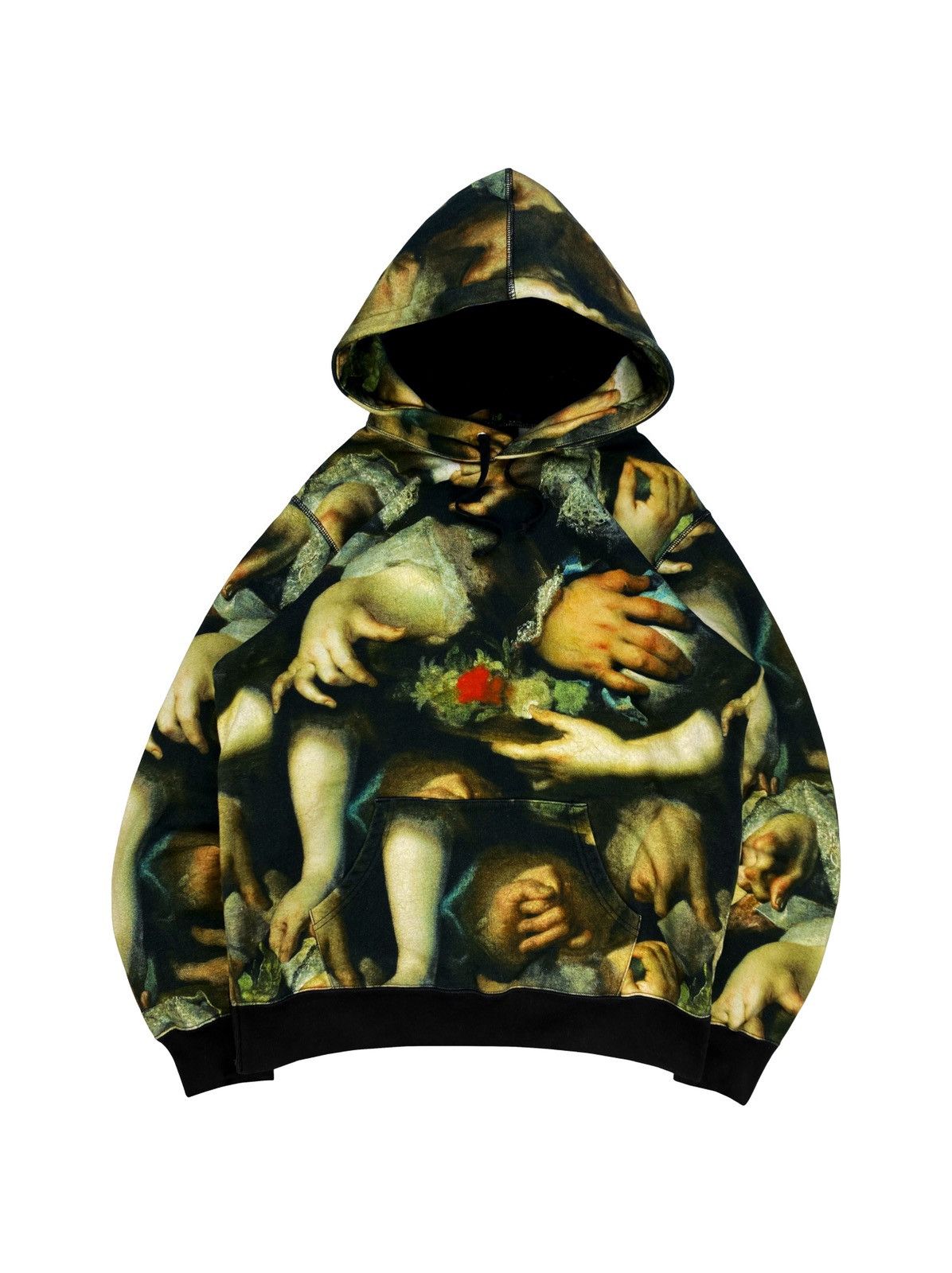 image of Ss15 Undercover X Supreme ‘Study Of Hands’ Full Print Hoodie in Green, Men's (Size Medium)