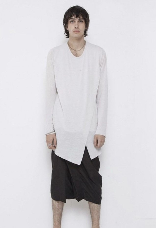 image of Julius 7 Pre Fall 2018 Crossed Layer Cut & Sewn in Light Grey, Men's (Size Small)