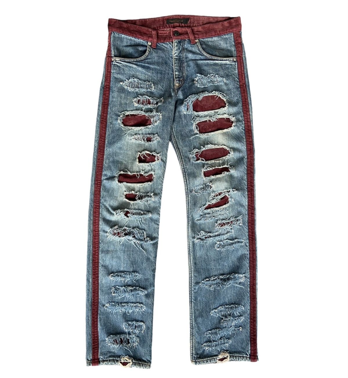 Pre-owned Undercover Aw02 Crash Denim Witches Cell In Blue/maroon  