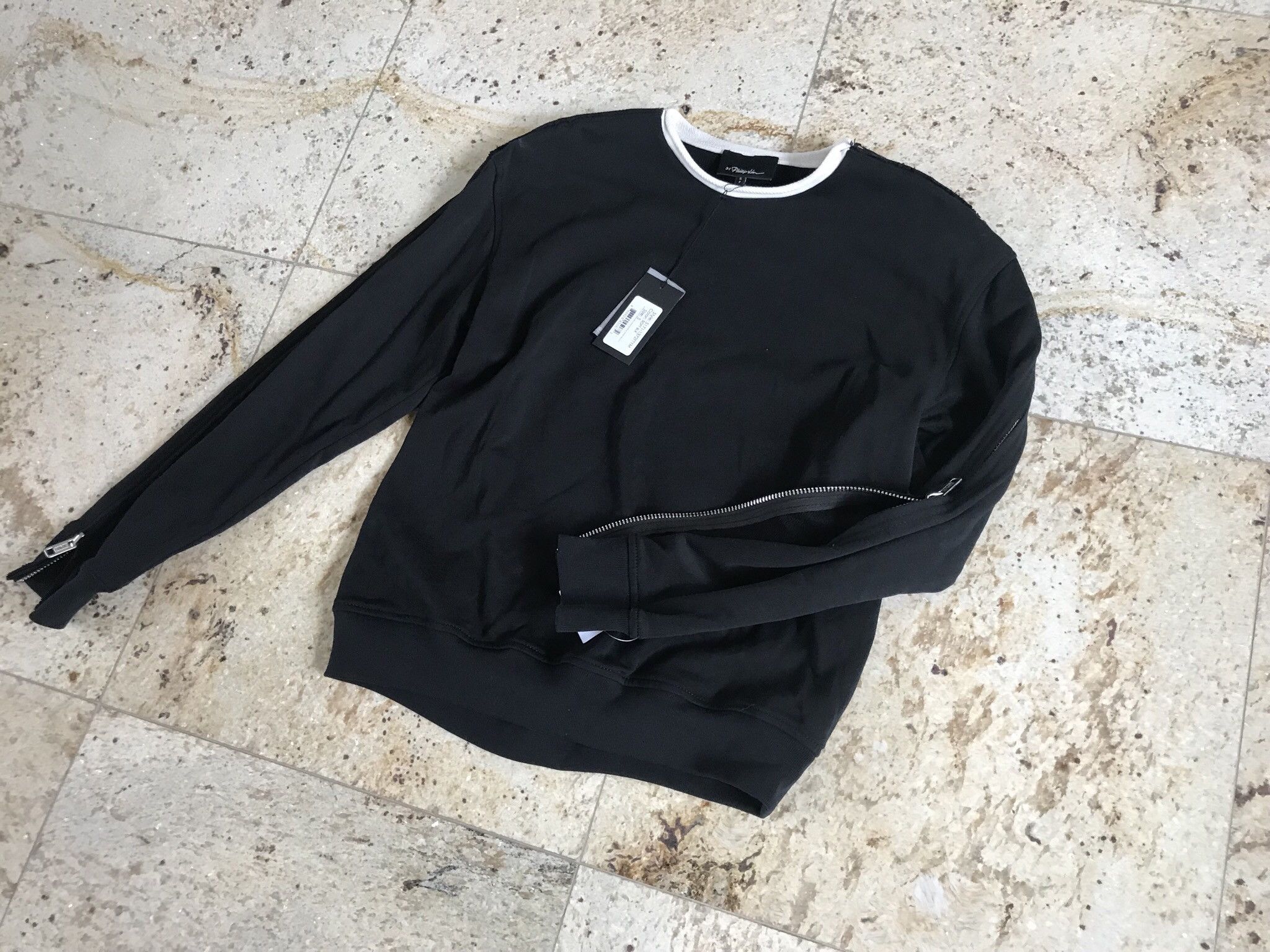 3.1 Phillip Lim LS Roll Edge Zip All The Way French Terry Sweater In Black Size US M / EU 48-50 / 2 - 5 Thumbnail