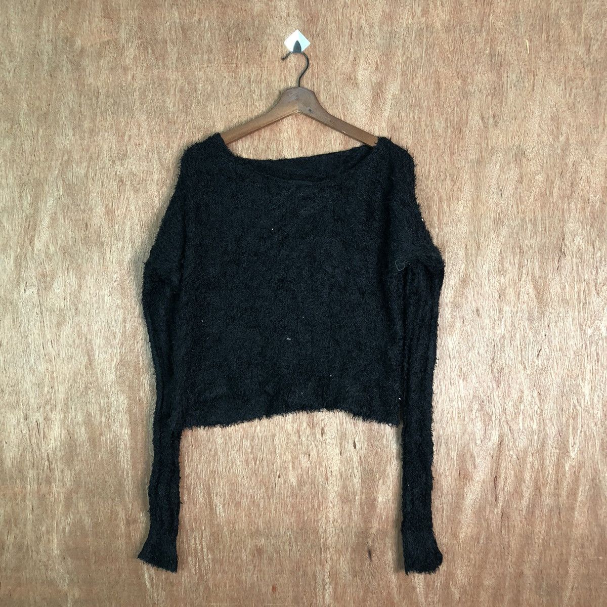image of Gu Black Shag Shaggy Fur Mohair Knitwear 6550, Women's (Size Large)
