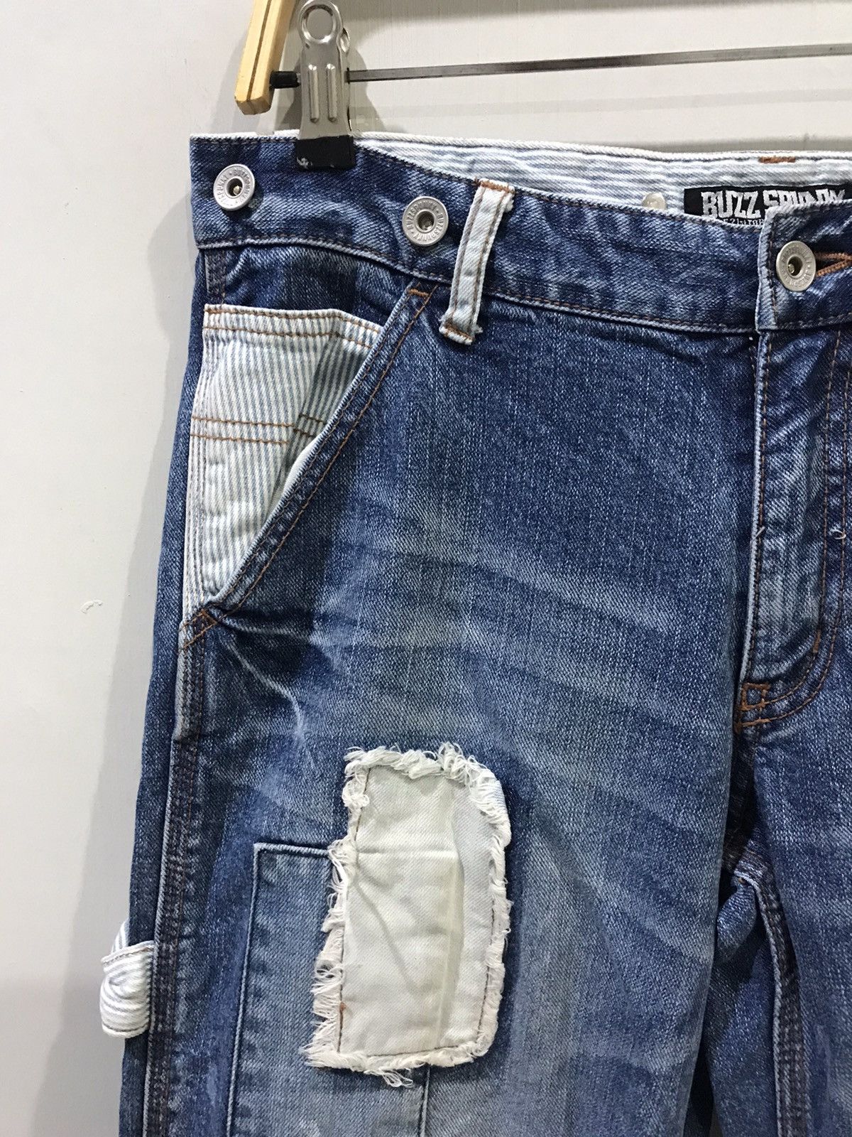 Japanese Brand BUZZSPUNKY Tokyo Japan Distressed Patchwork Designer Denim Size US 32 / EU 48 - 3 Thumbnail