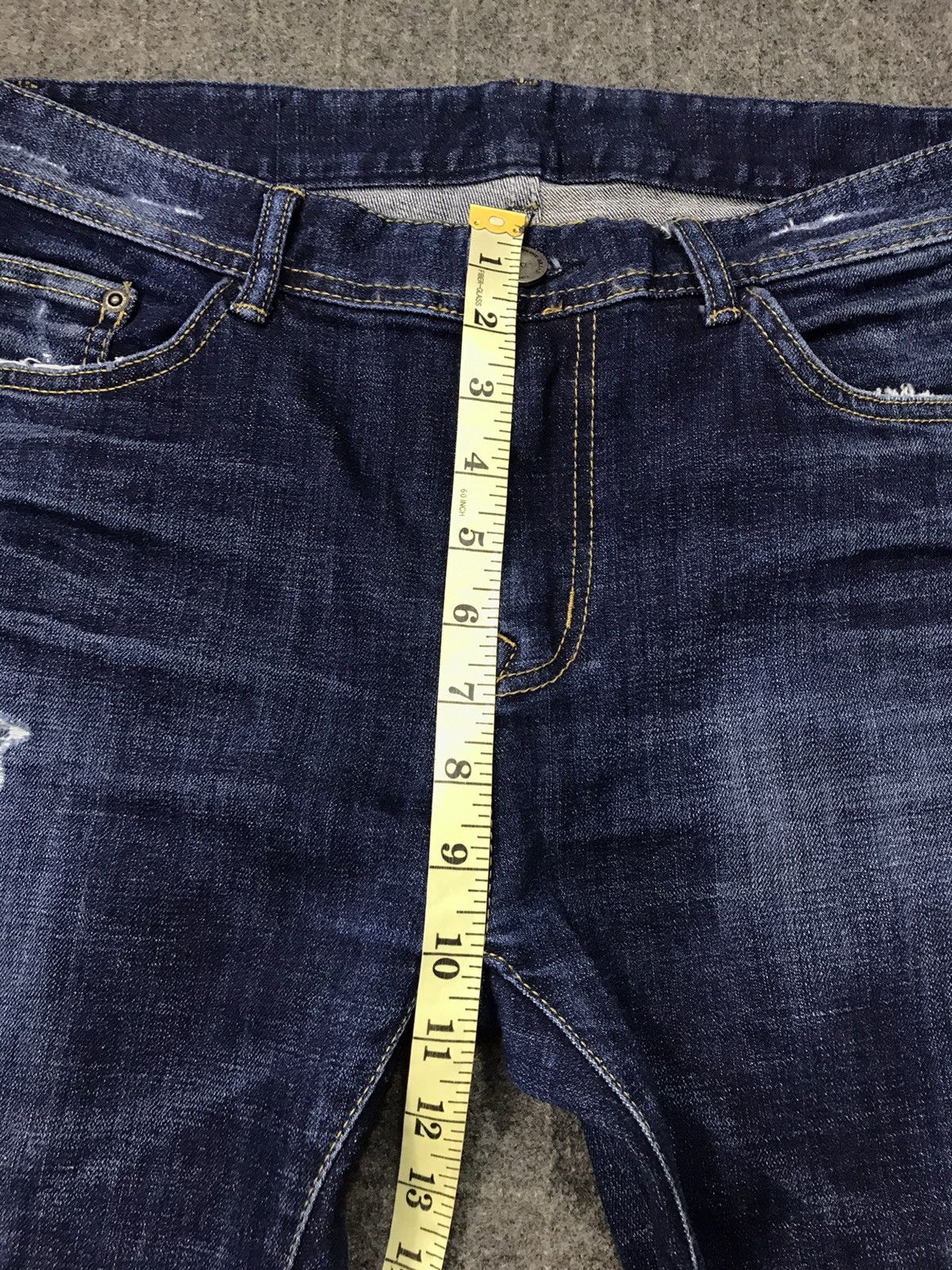 Japanese Brand Retro Engine Distressed Denim Jeans Indigo Slim Fit Cut Size 32" / US 10 / IT 46 - 9 Thumbnail