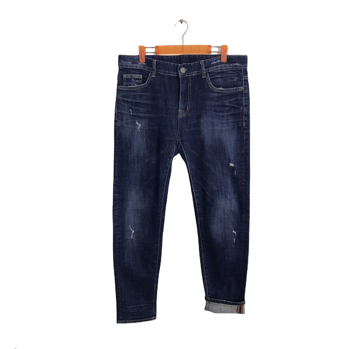 Japanese Brand Retro Engine Distressed Denim Jeans Indigo Slim Fit Cut Size 32" / US 10 / IT 46 - 1 Thumbnail