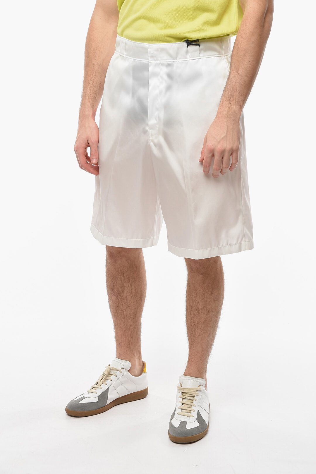 image of Prada Hidden Buttoning Re-Nylon 4 Pocket Shorts in White, Men's (Size 34)