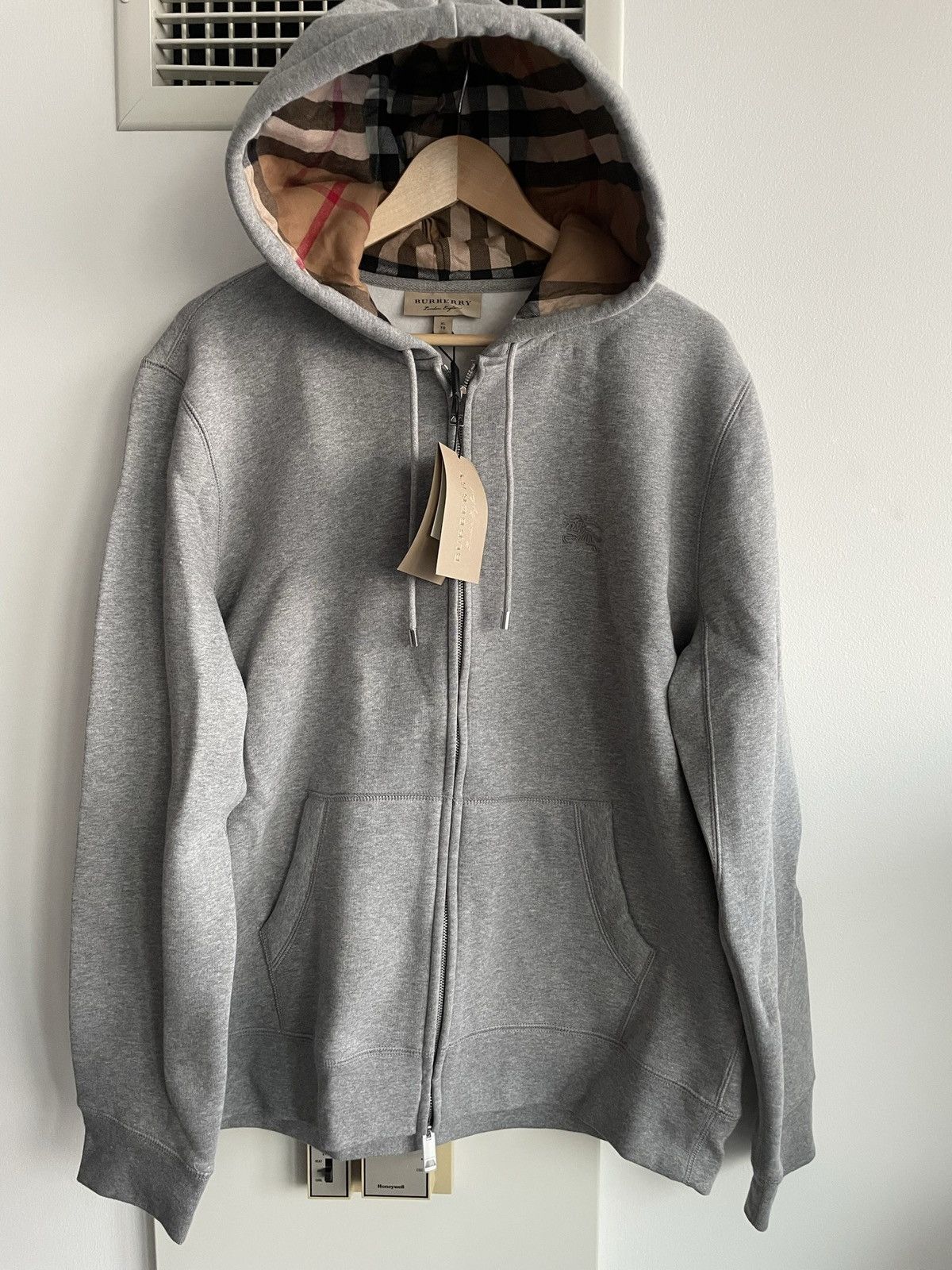 image of Burberry Super Runway Classic Sold Out Logo Hoodie Jacket in Grey, Men's (Size XL)