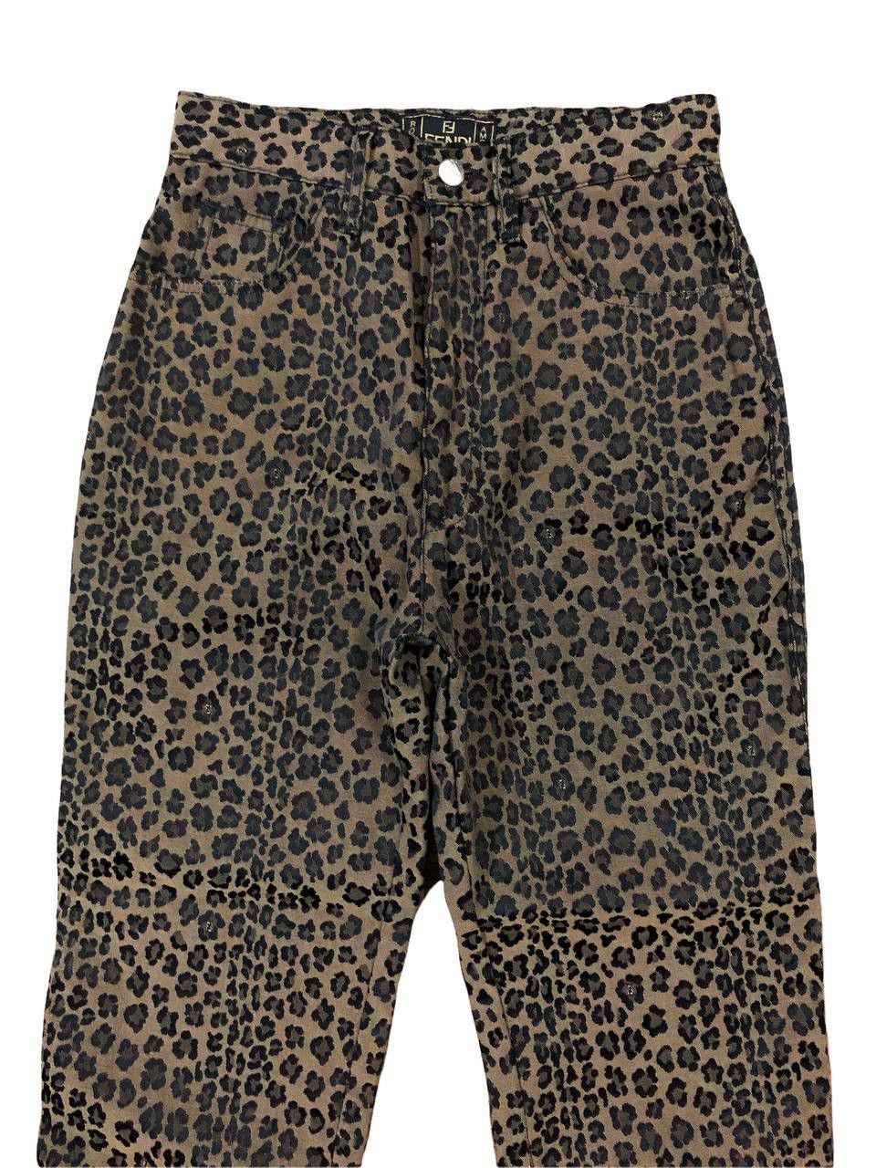 image of Vintage Authentic Fendi All Over Print Leopard Print Pants in Brown Leopard, Men's (Size 26)