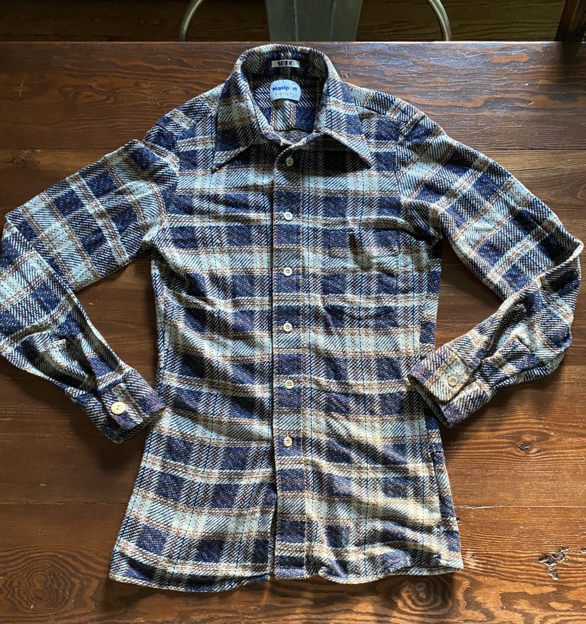 Vintage Vintage 60’s Plaid Distressed Long Sleeve Button Up Size US L / EU 52-54 / 3 - 1 Thumbnail
