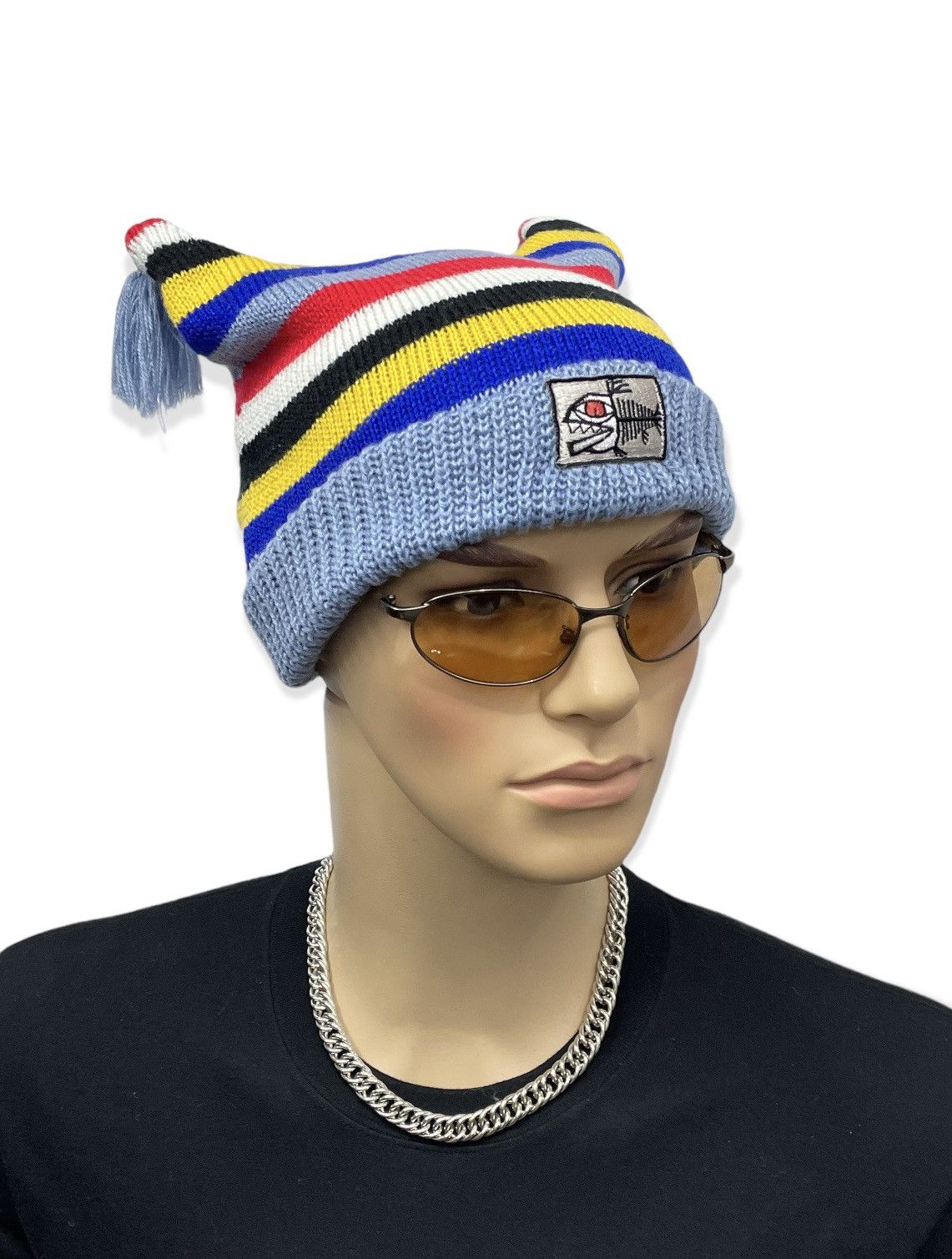image of Art x Colours Screamer Stripes Multicolor Embroidery Fish Bone Beanie, Men's