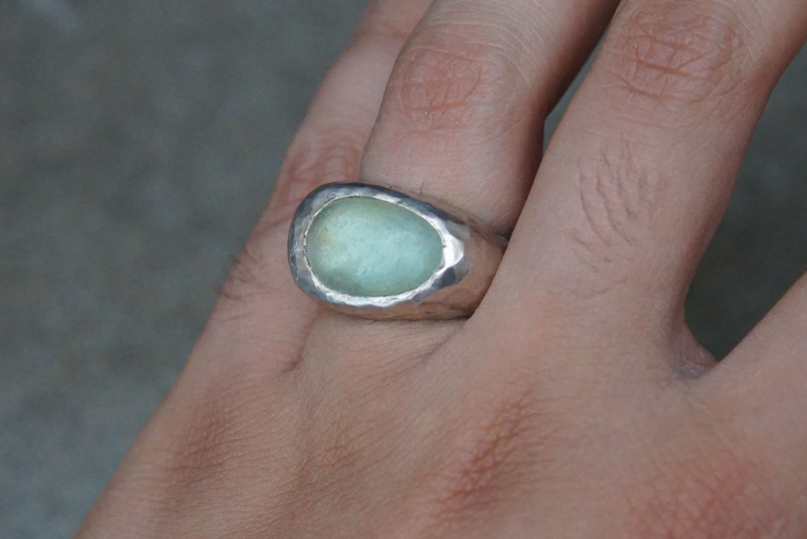 Other Vintage Sterling Silver Ring 7.75 Green Modern Brutalist Size ONE SIZE - 10 Thumbnail