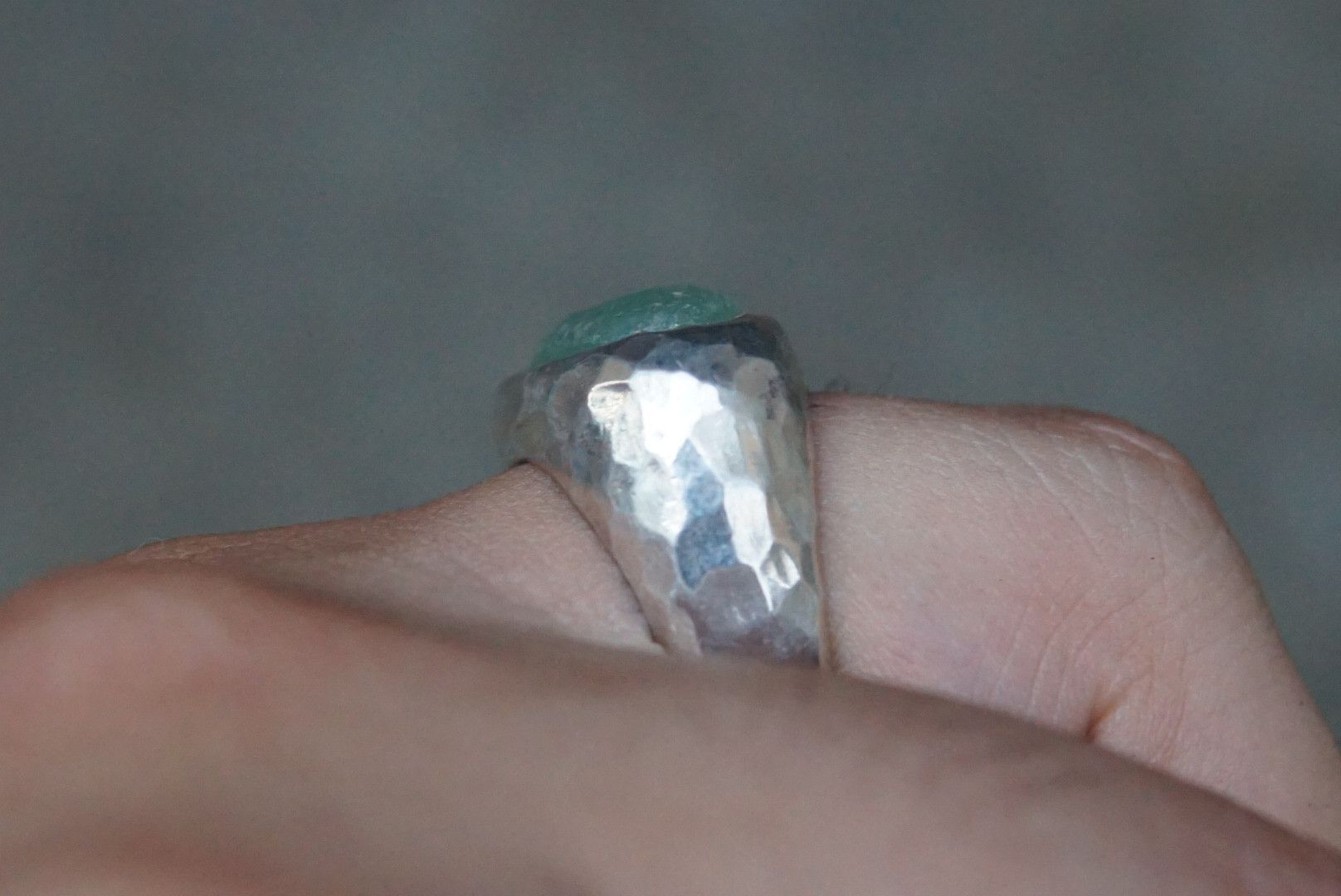 Other Vintage Sterling Silver Ring 7.75 Green Modern Brutalist Size ONE SIZE - 11 Thumbnail