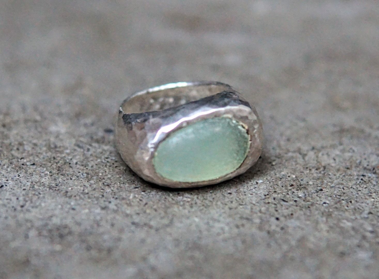 Other Vintage Sterling Silver Ring 7.75 Green Modern Brutalist Size ONE SIZE - 2 Thumbnail