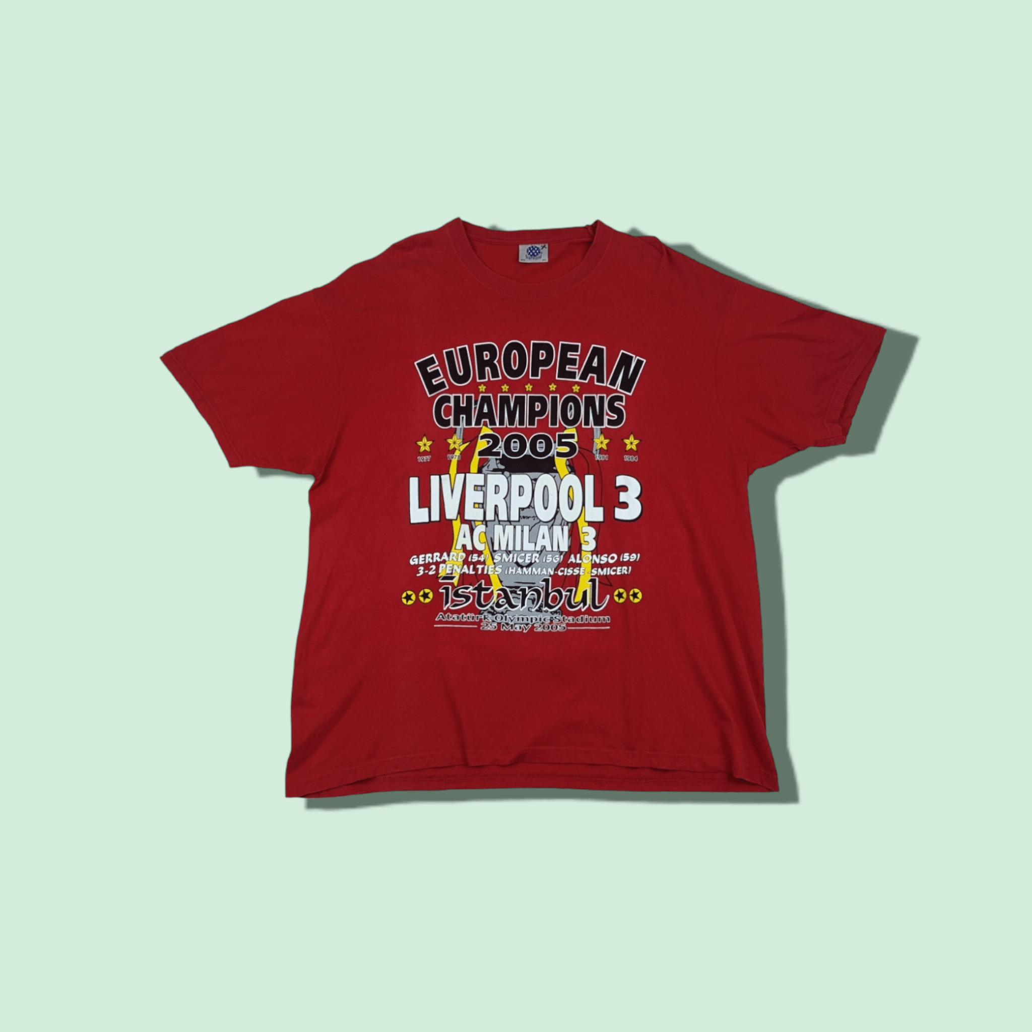 image of Vintage 2003 Liverpool Uefa Champion League Final T-Shirt in Red, Men's (Size XL)