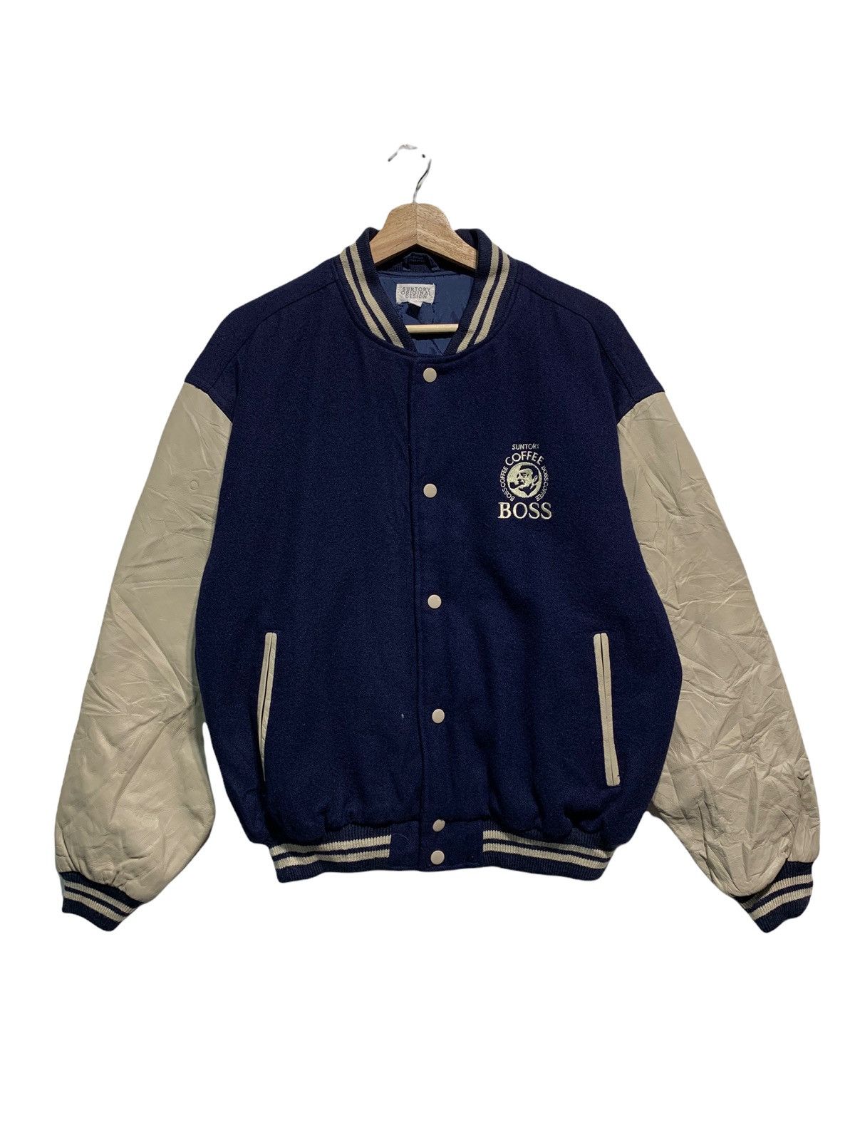 Japanese Brand 🔥VTG SUNTORY BOSS WOOL/LEATHER VARSITY JACKETS Size US L / EU 52-54 / 3 - 5 Thumbnail