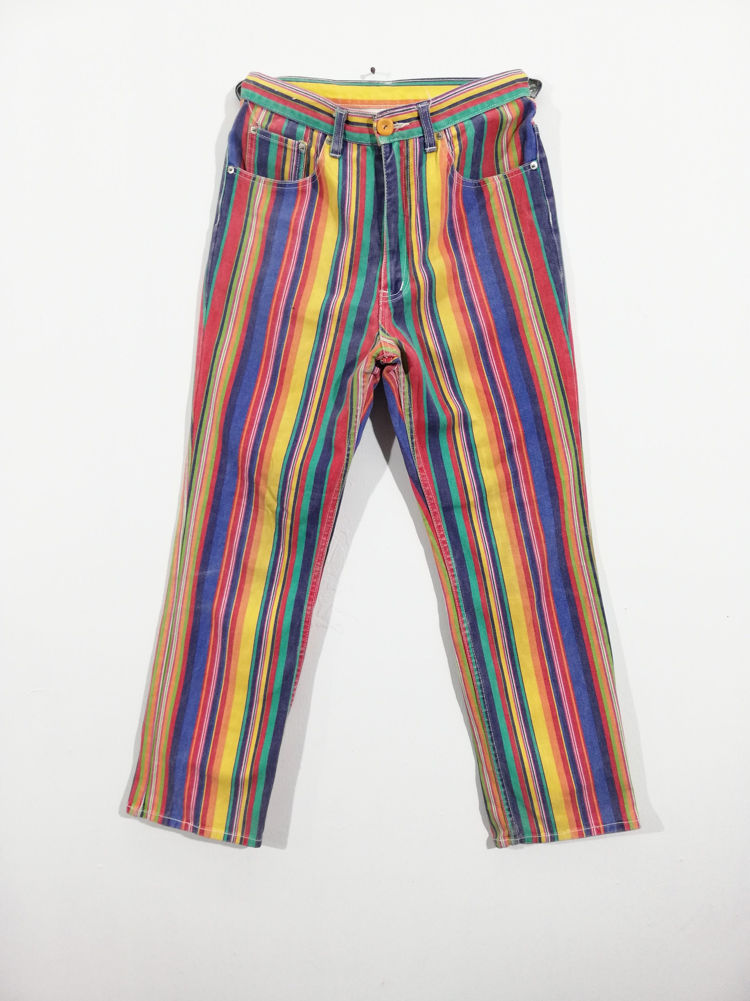Vintage Fabulous Vintage Jeans Multi Coloured Stripes Size US 31 - 1 Thumbnail