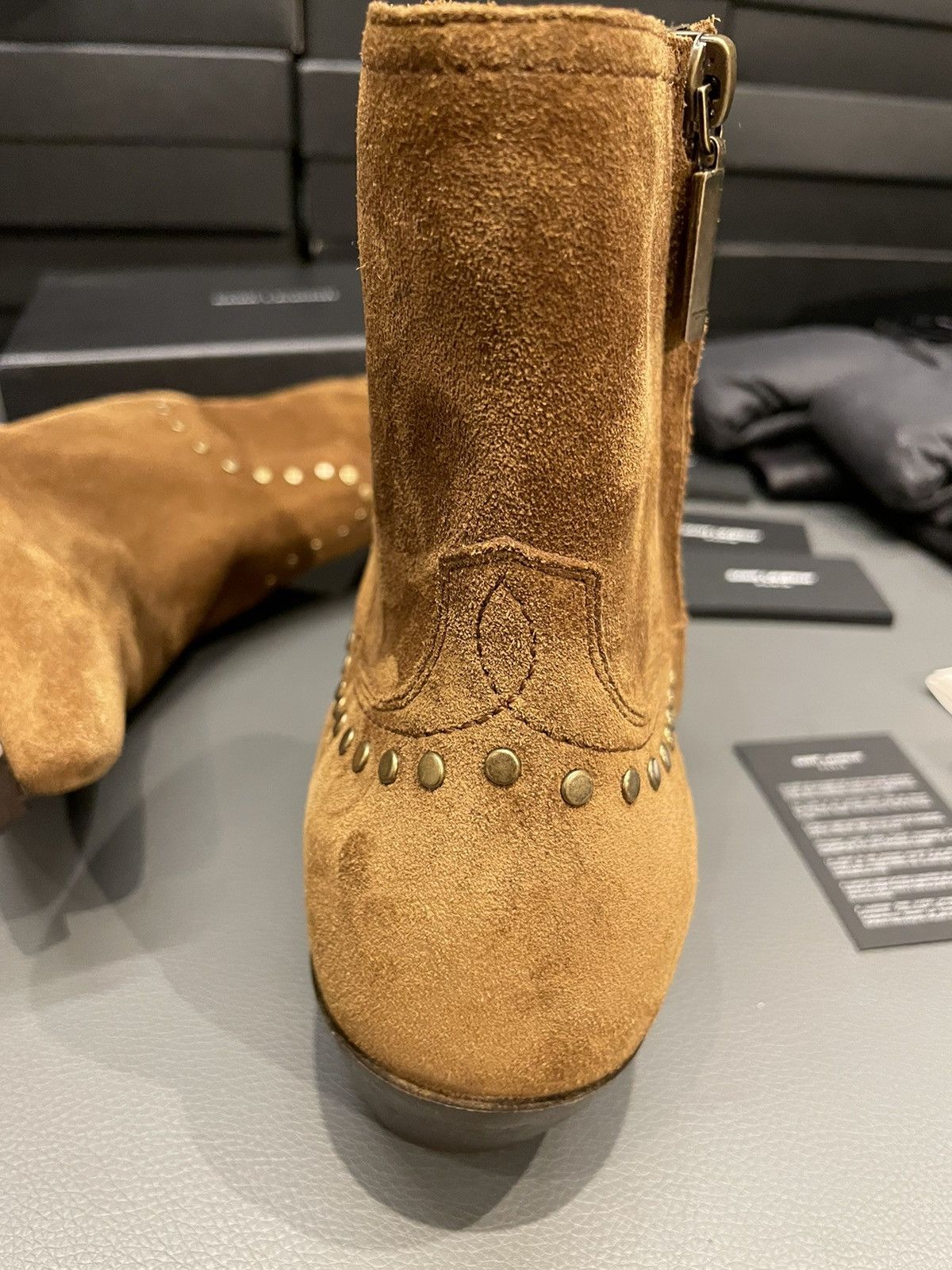 Hedi Slimane × Saint Laurent Paris × Yves Saint Laurent Brand NEW Lukas Florence Studs Suede Leather Western Boots Size US 9.5 / EU 42-43 - 19 Thumbnail