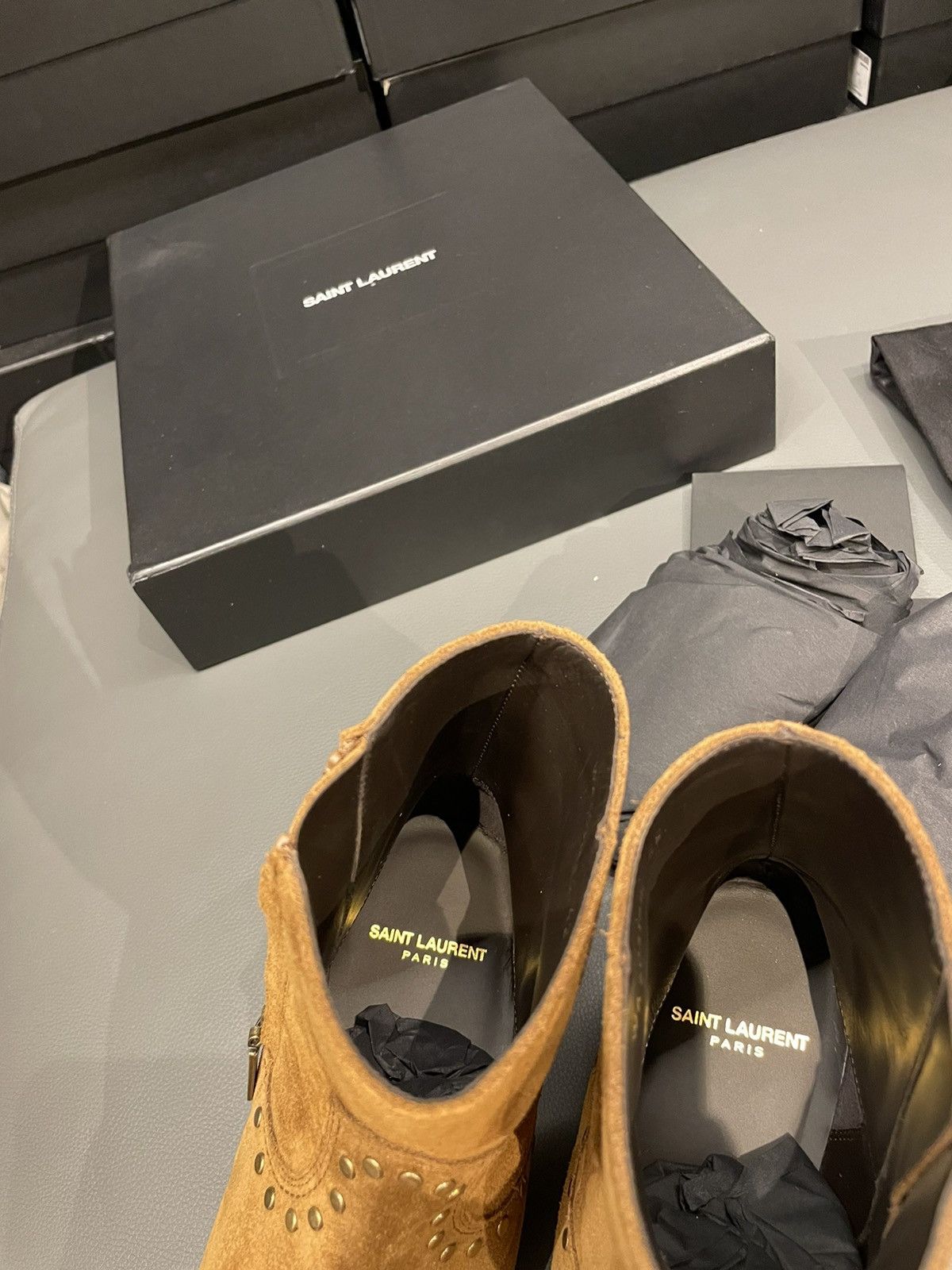 Hedi Slimane × Saint Laurent Paris × Yves Saint Laurent Brand NEW Lukas Florence Studs Suede Leather Western Boots Size US 9.5 / EU 42-43 - 14 Thumbnail