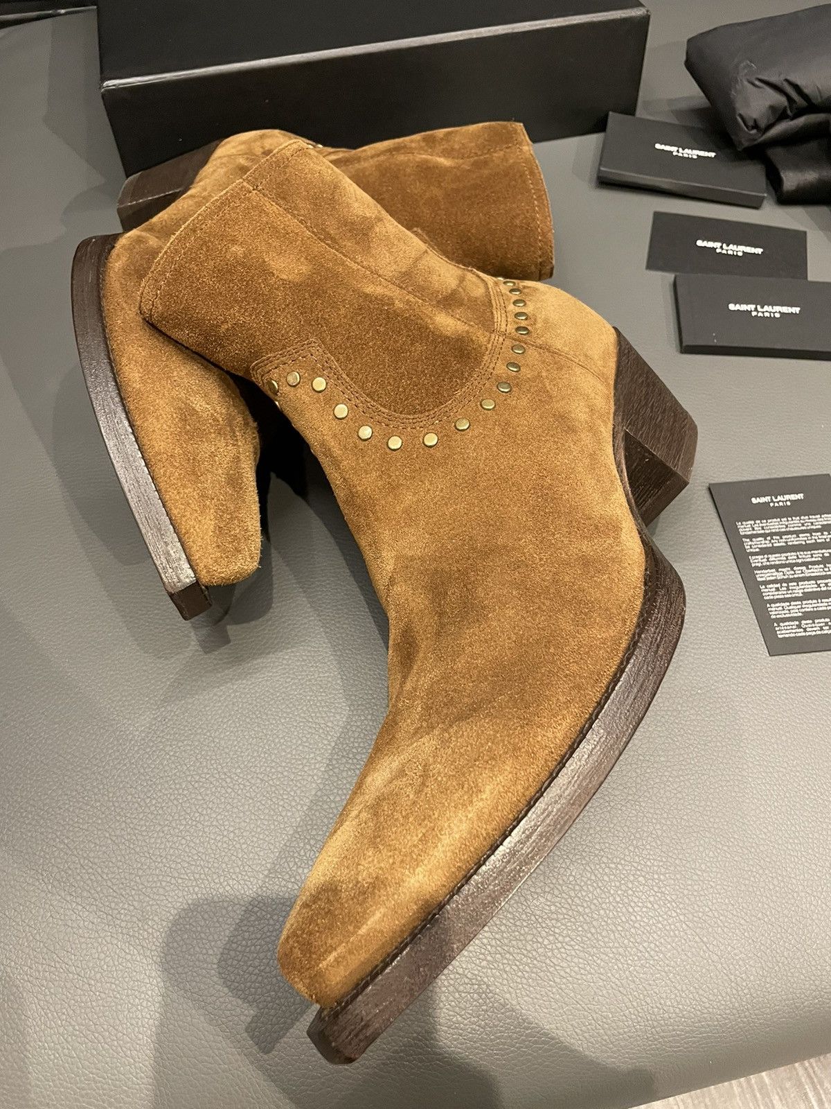 Hedi Slimane × Saint Laurent Paris × Yves Saint Laurent Brand NEW Lukas Florence Studs Suede Leather Western Boots Size US 9.5 / EU 42-43 - 12 Thumbnail