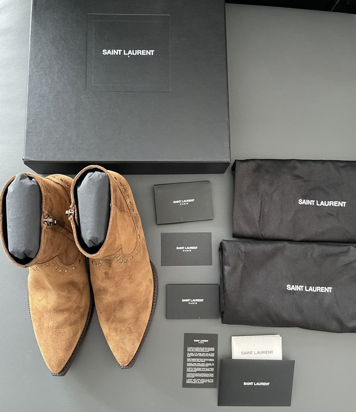 Hedi Slimane × Saint Laurent Paris × Yves Saint Laurent Brand NEW Lukas Florence Studs Suede Leather Western Boots Size US 9.5 / EU 42-43 - 7 Thumbnail