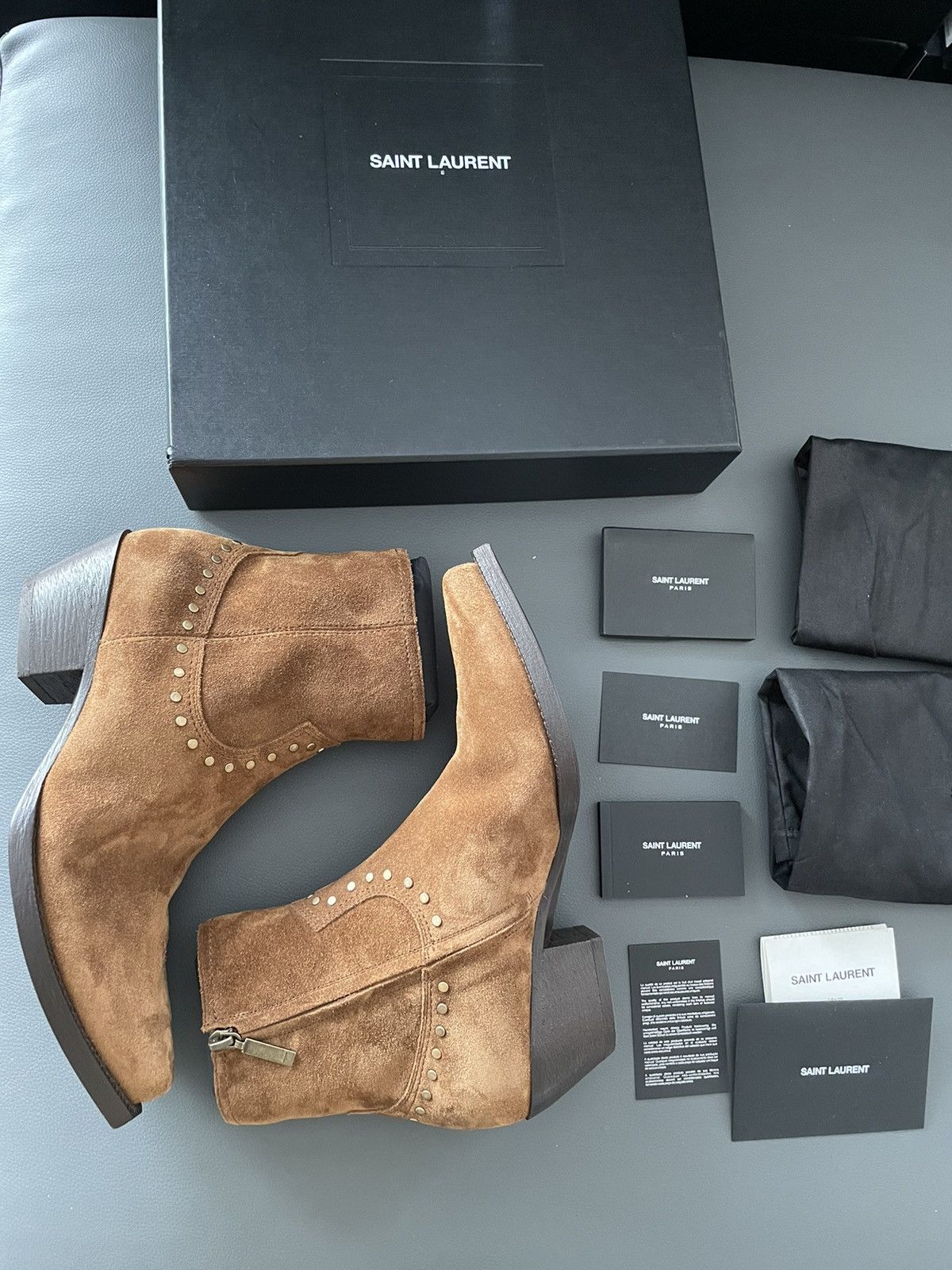Hedi Slimane × Saint Laurent Paris × Yves Saint Laurent Brand NEW Lukas Florence Studs Suede Leather Western Boots Size US 9.5 / EU 42-43 - 22 Thumbnail