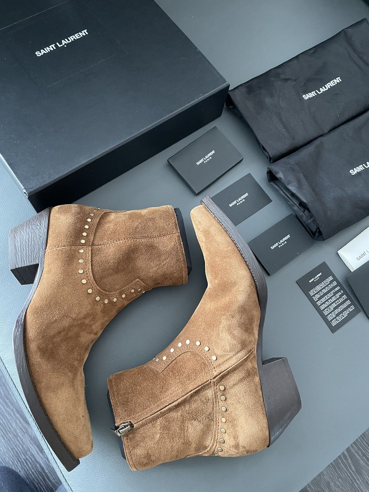 Hedi Slimane × Saint Laurent Paris × Yves Saint Laurent Brand NEW Lukas Florence Studs Suede Leather Western Boots Size US 9.5 / EU 42-43 - 8 Thumbnail