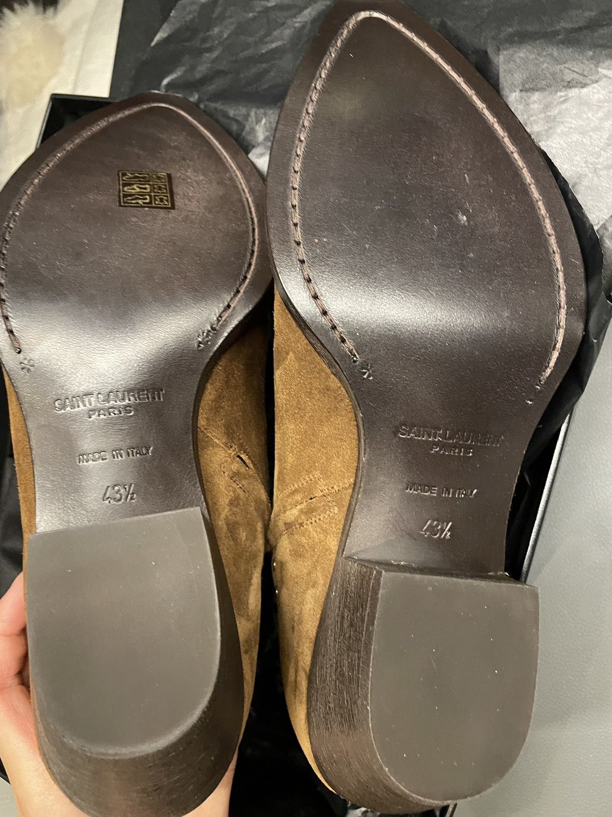 Hedi Slimane × Saint Laurent Paris × Yves Saint Laurent Brand NEW Runway Florence Gold Officer Suede Leather Boots Size US 10.5 / EU 43-44 - 3 Thumbnail