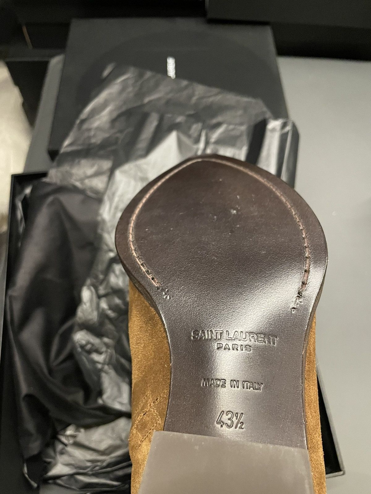 Hedi Slimane × Saint Laurent Paris × Yves Saint Laurent Brand NEW Runway Florence Gold Officer Suede Leather Boots Size US 10.5 / EU 43-44 - 5 Thumbnail
