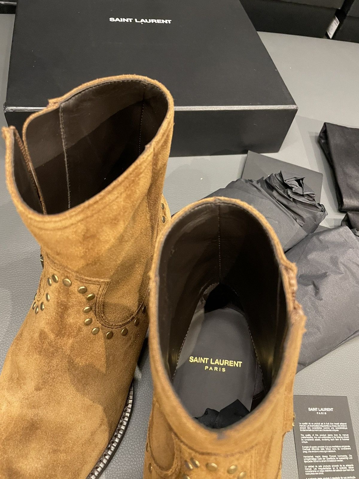 Hedi Slimane × Saint Laurent Paris × Yves Saint Laurent Brand NEW Runway Florence Gold Officer Suede Leather Boots Size US 10.5 / EU 43-44 - 25 Thumbnail