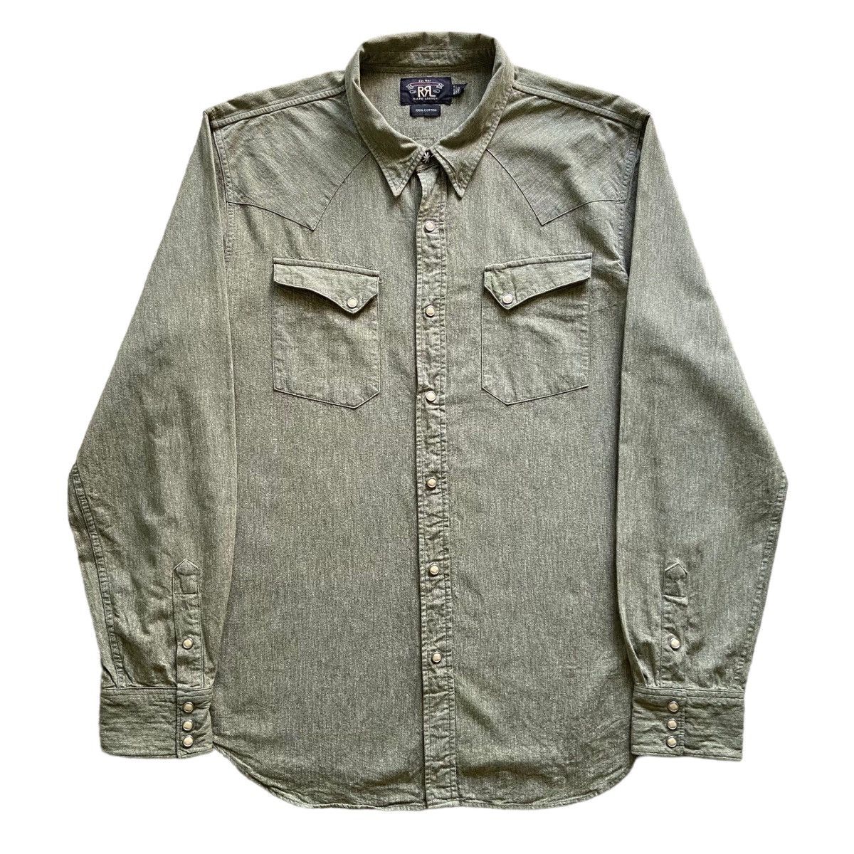 image of Rrl Ralph Lauren Rrl Double Rl Snap Button Western Shirt in Sage Green, Men's (Size XL)
