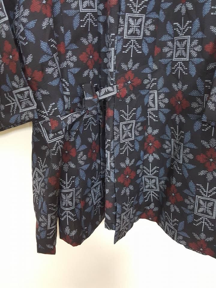 Japanese Brand Wool Kasuri Noragi Floral Kimono Jacket Size US M / EU 48-50 / 2 - 9 Thumbnail