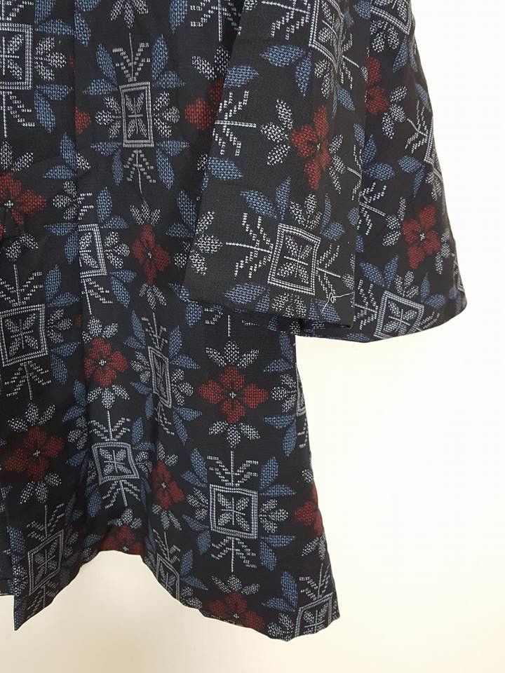 Japanese Brand Wool Kasuri Noragi Floral Kimono Jacket Size US M / EU 48-50 / 2 - 8 Thumbnail