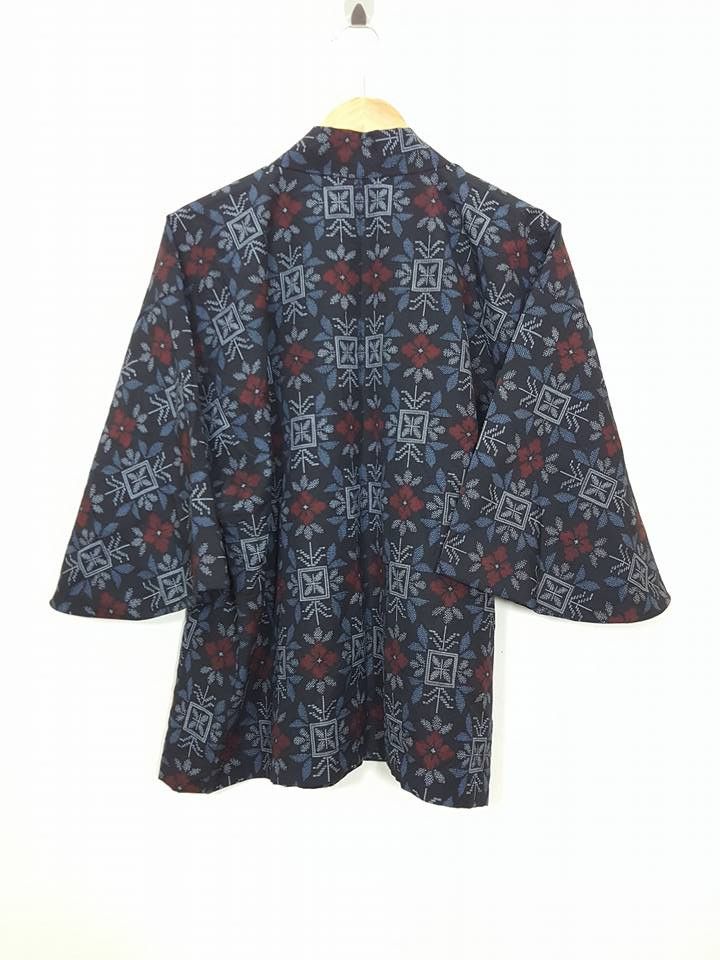 Japanese Brand Wool Kasuri Noragi Floral Kimono Jacket Size US M / EU 48-50 / 2 - 3 Thumbnail