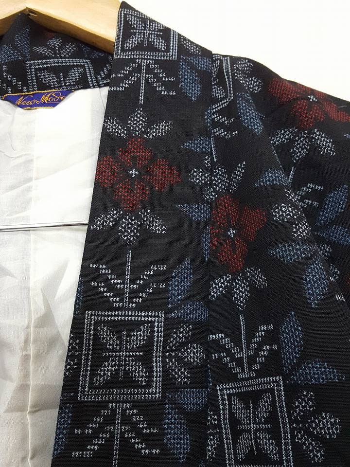Japanese Brand Wool Kasuri Noragi Floral Kimono Jacket Size US M / EU 48-50 / 2 - 6 Thumbnail