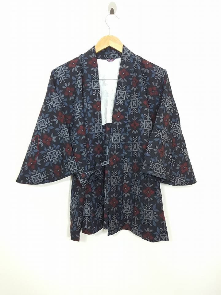 Japanese Brand Wool Kasuri Noragi Floral Kimono Jacket Size US M / EU 48-50 / 2 - 2 Thumbnail