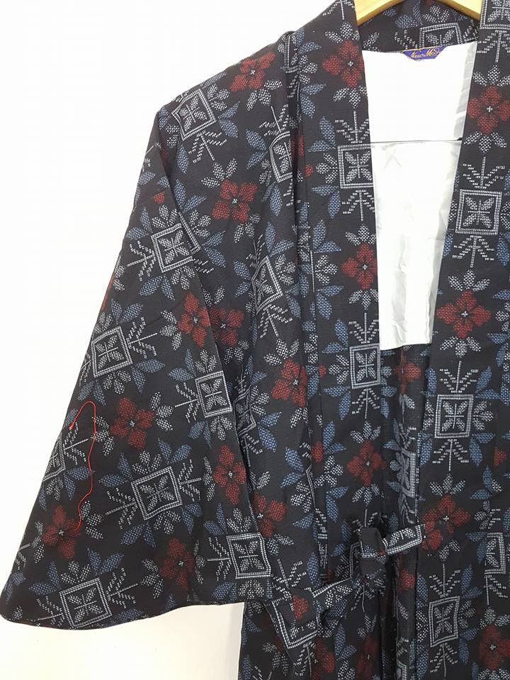 Japanese Brand Wool Kasuri Noragi Floral Kimono Jacket Size US M / EU 48-50 / 2 - 5 Thumbnail