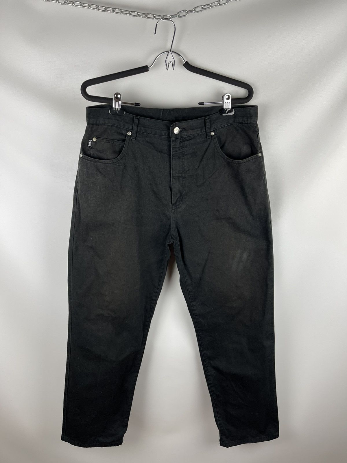 Vintage Yves Saint Laurent vintage black logo chino pants black Size US 34 / EU 50 - 2 Thumbnail