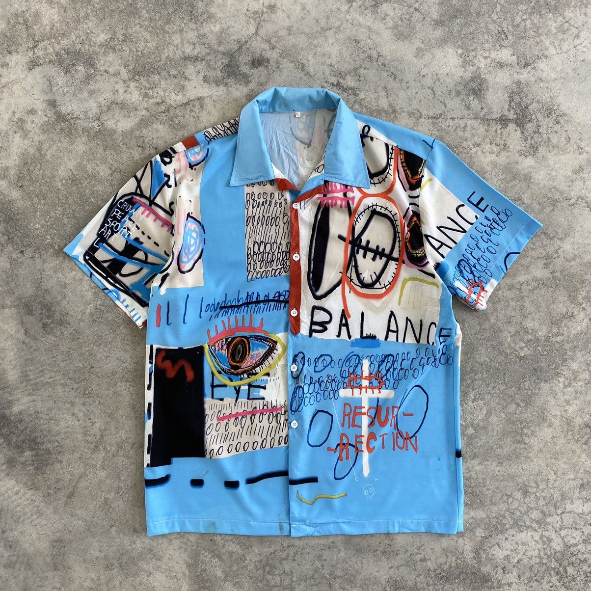 image of Art Comes First x Jean Michel Basquiat Vintage Jean Michel Basquiat Art Polyester Shirt (Size XL)