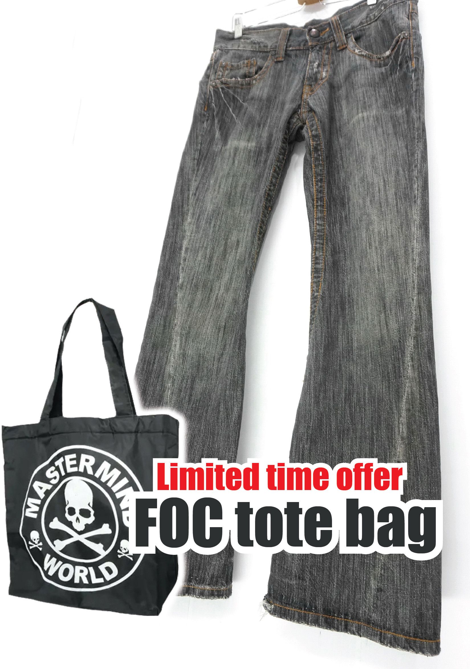 Japanese Brand Rare🔥JUNMEN Vintage Flared Lowrise Distressed Jeans Size US 30 / EU 46 - 1 Thumbnail
