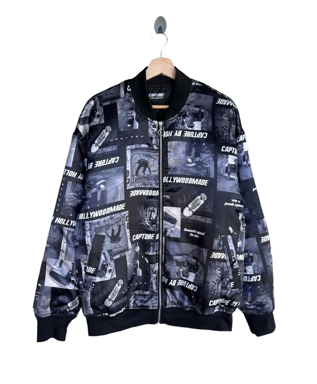 image of Hollywod x Skategang Capture Hollywood Made Overprint Skaters Bomber Jacket, Men's (Size Large)