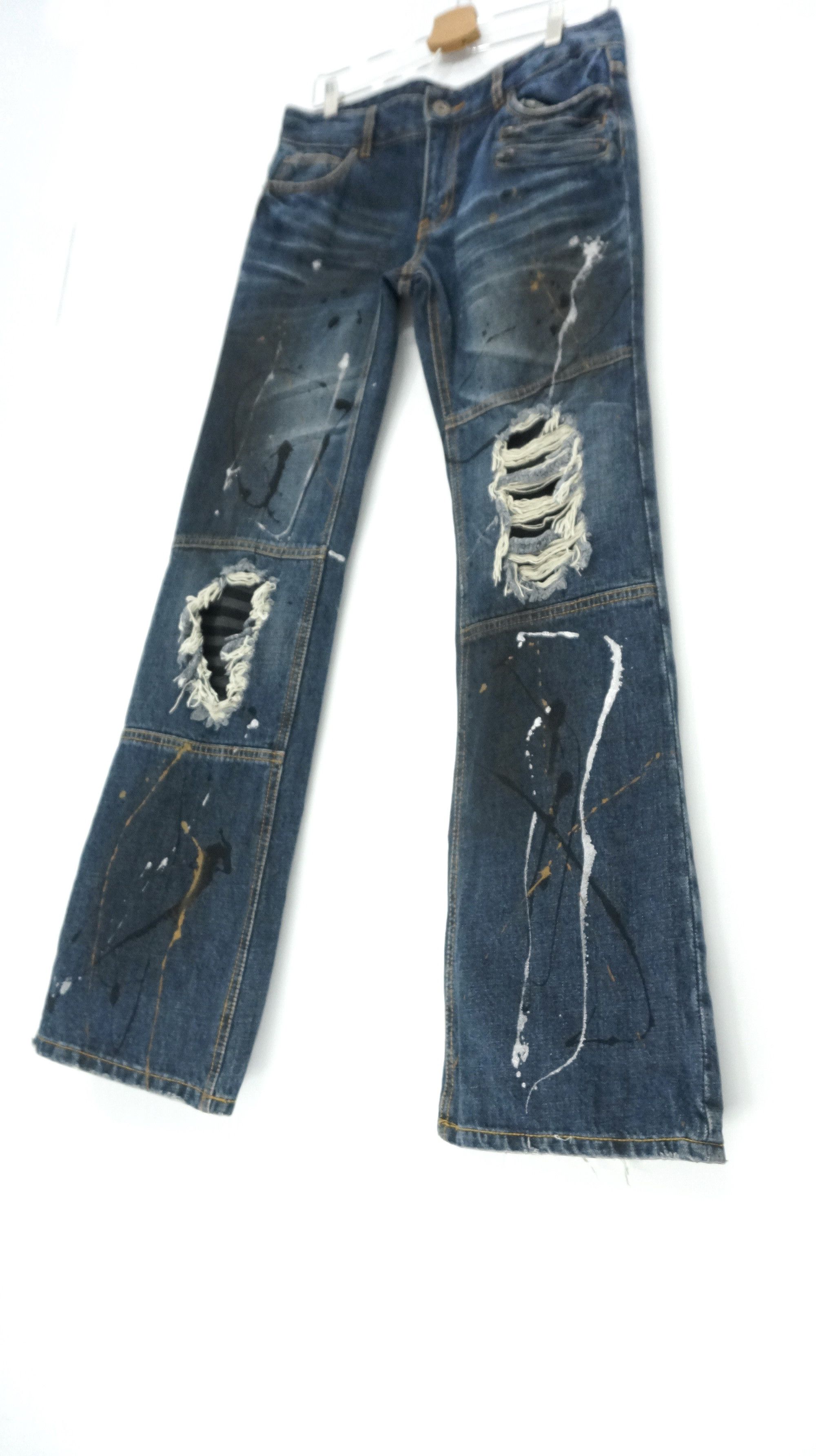 Japanese Brand FLARE VTG 🔥 GLAD NEWS Punk Distressed Splattered Denim Size US 30 / EU 46 - 2 Thumbnail