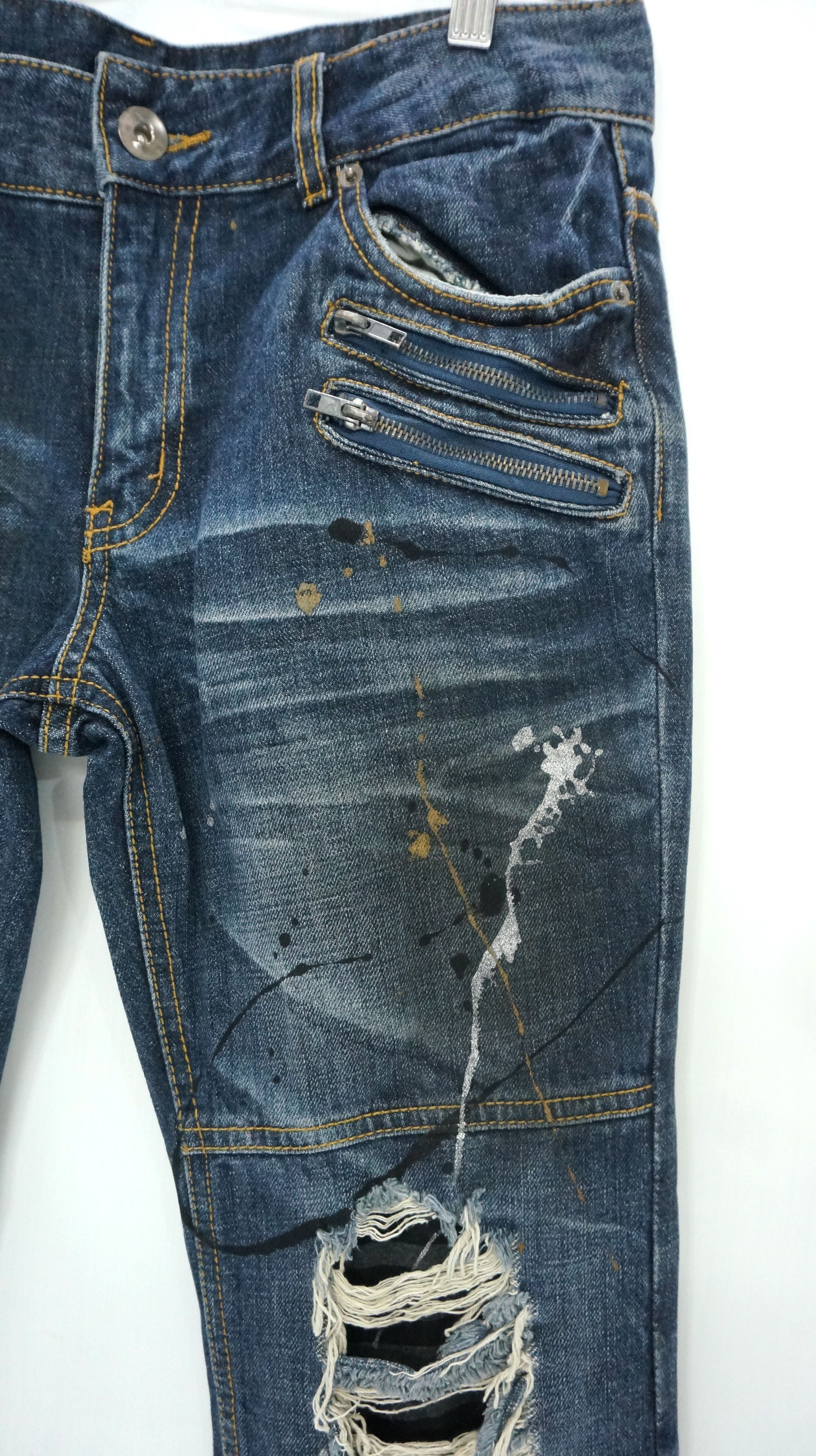 Japanese Brand FLARE VTG 🔥 GLAD NEWS Punk Distressed Splattered Denim Size US 30 / EU 46 - 3 Thumbnail