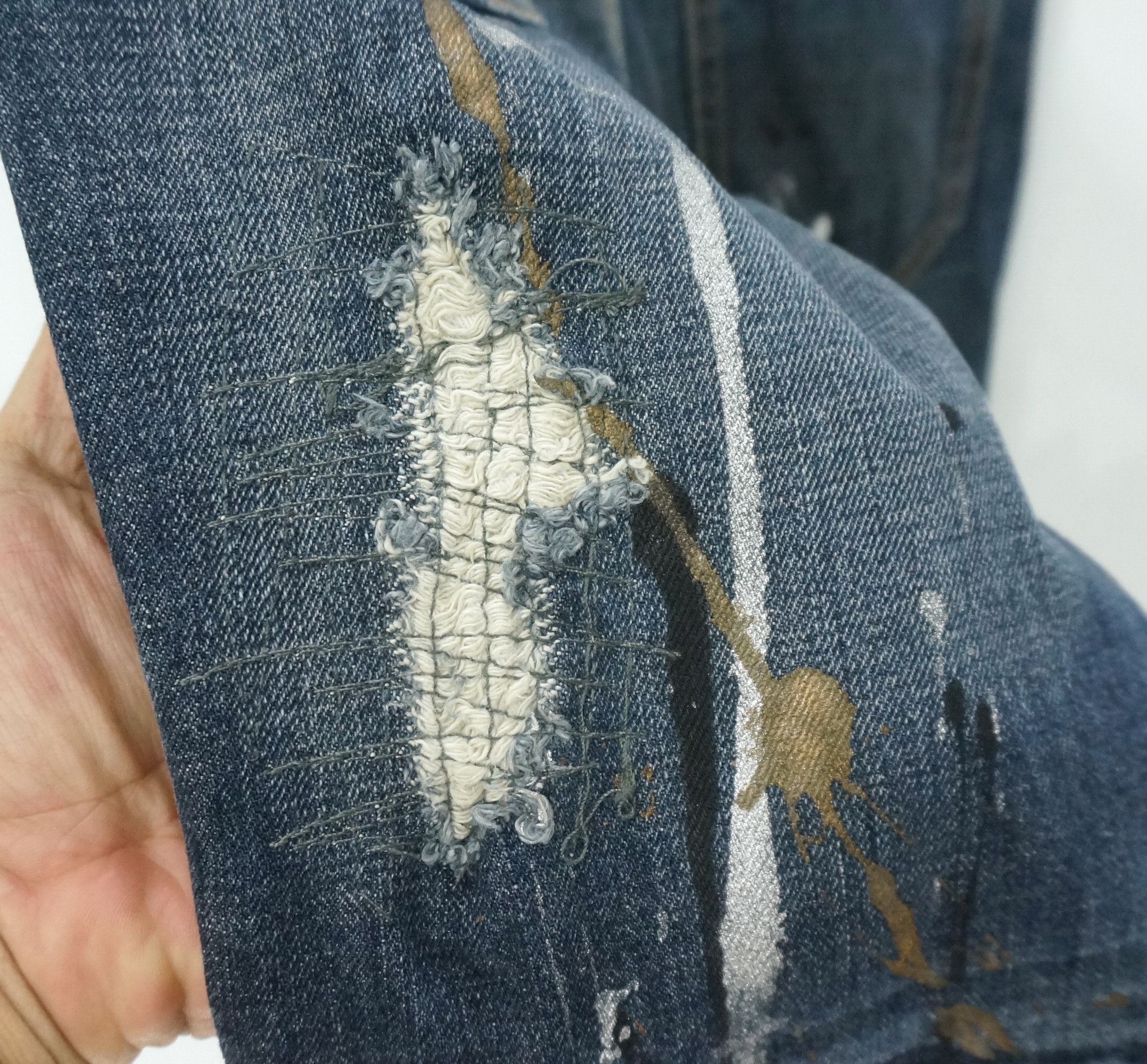 FLARE VTG 🔥 GLAD NEWS Punk Distressed Splattered Denim