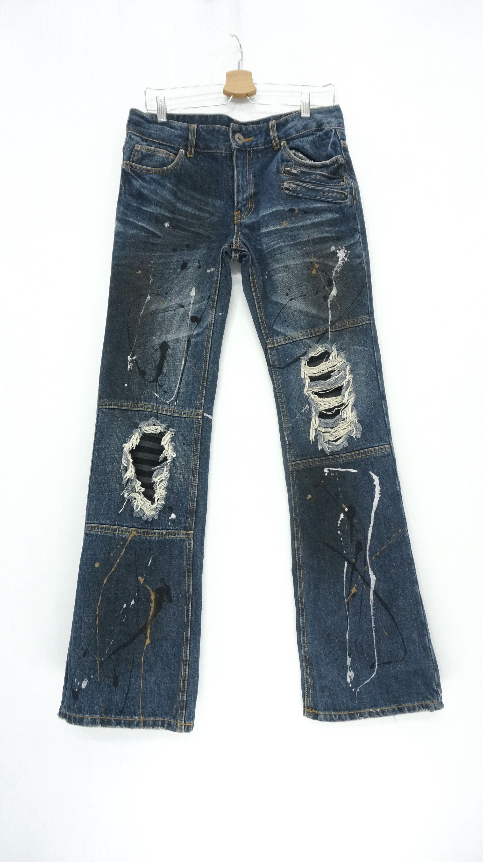 Japanese Brand FLARE VTG 🔥 GLAD NEWS Punk Distressed Splattered Denim Size US 30 / EU 46 - 1 Thumbnail