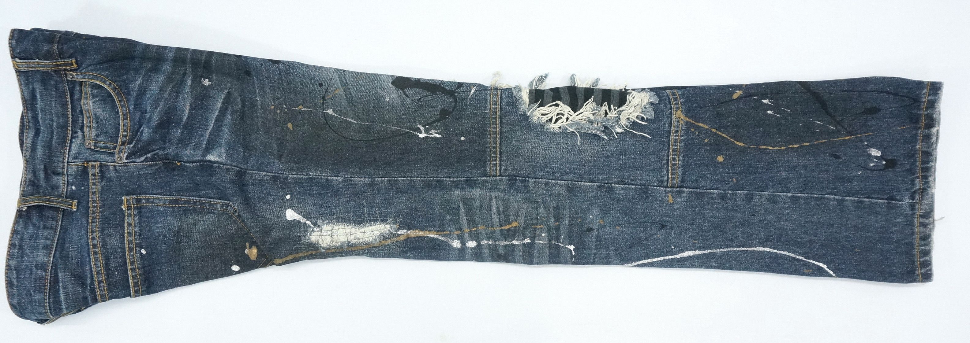 FLARE VTG 🔥 GLAD NEWS Punk Distressed Splattered Denim