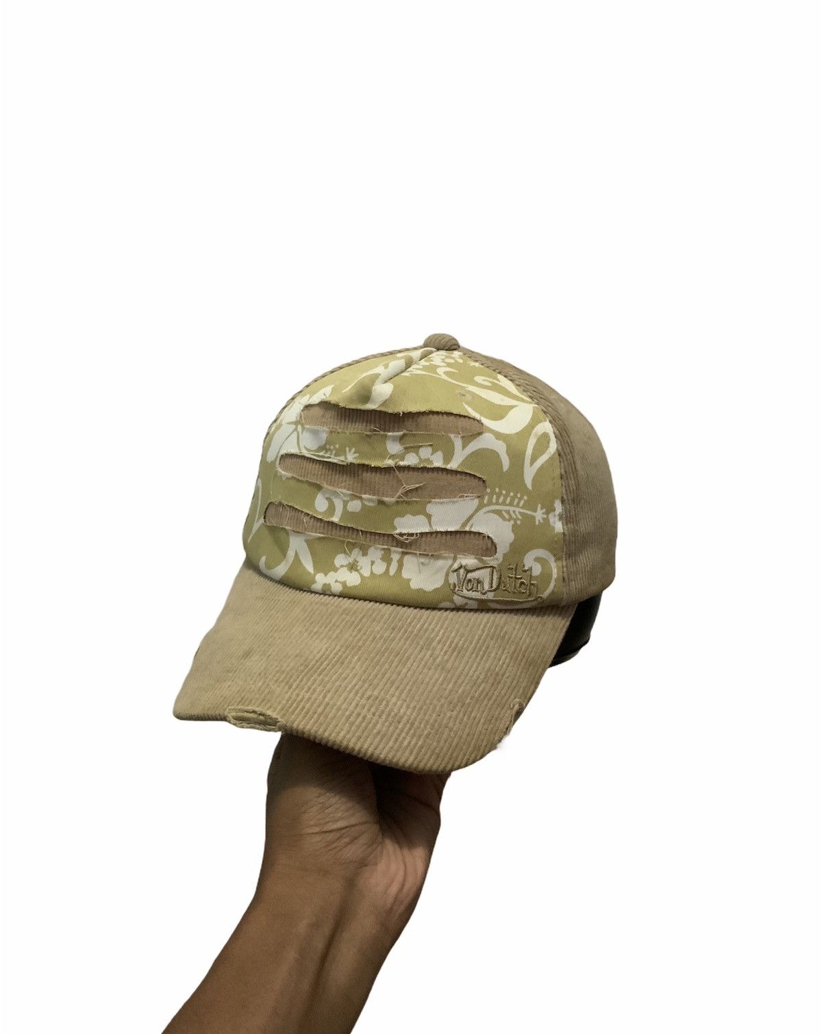 image of Corduroi Club x Von Dutch Coduroi Distressed Avant Garde Streetwear Hat in Brown, Men's
