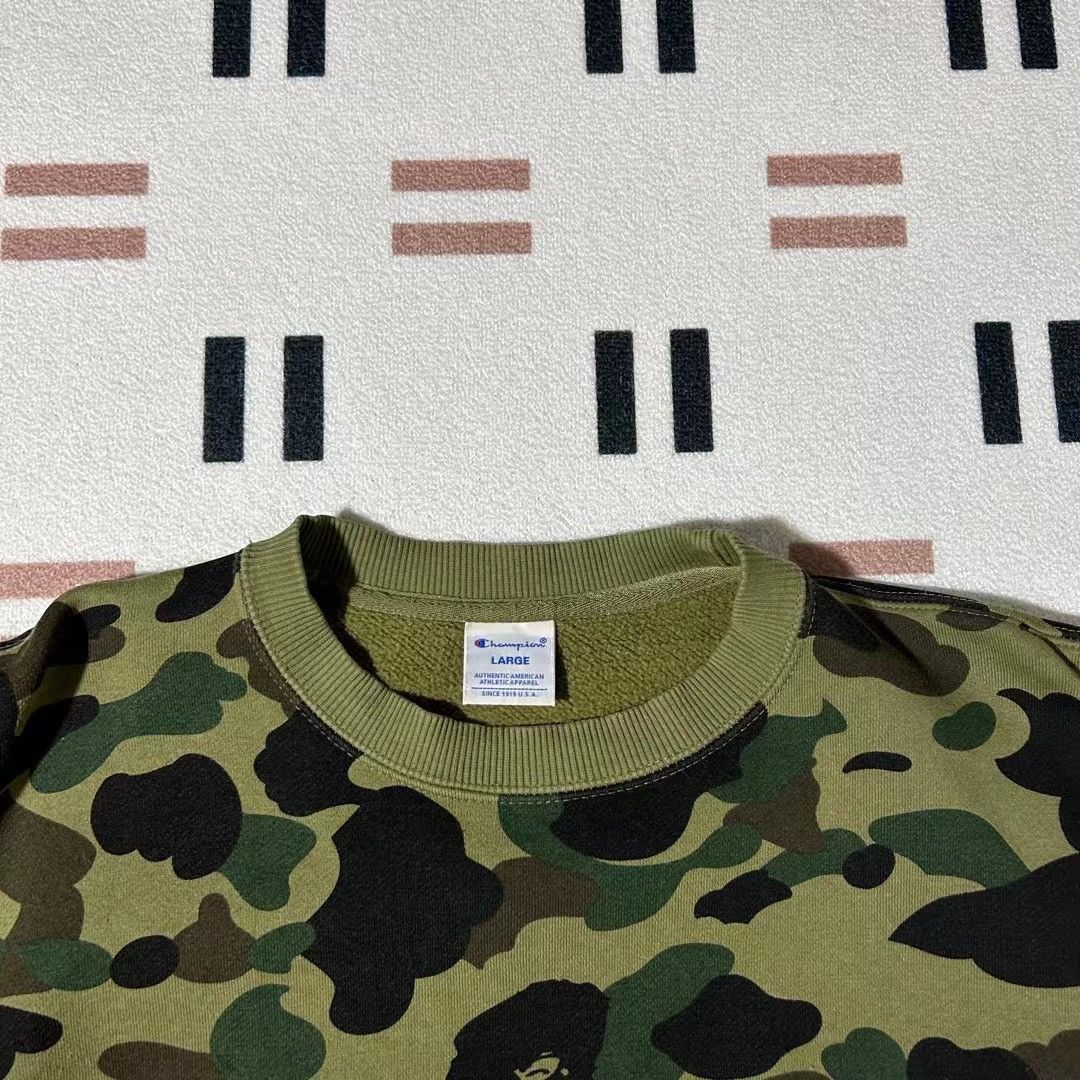 A Bathing Ape hotsell BAPE x Champion Green Camo Crewneck