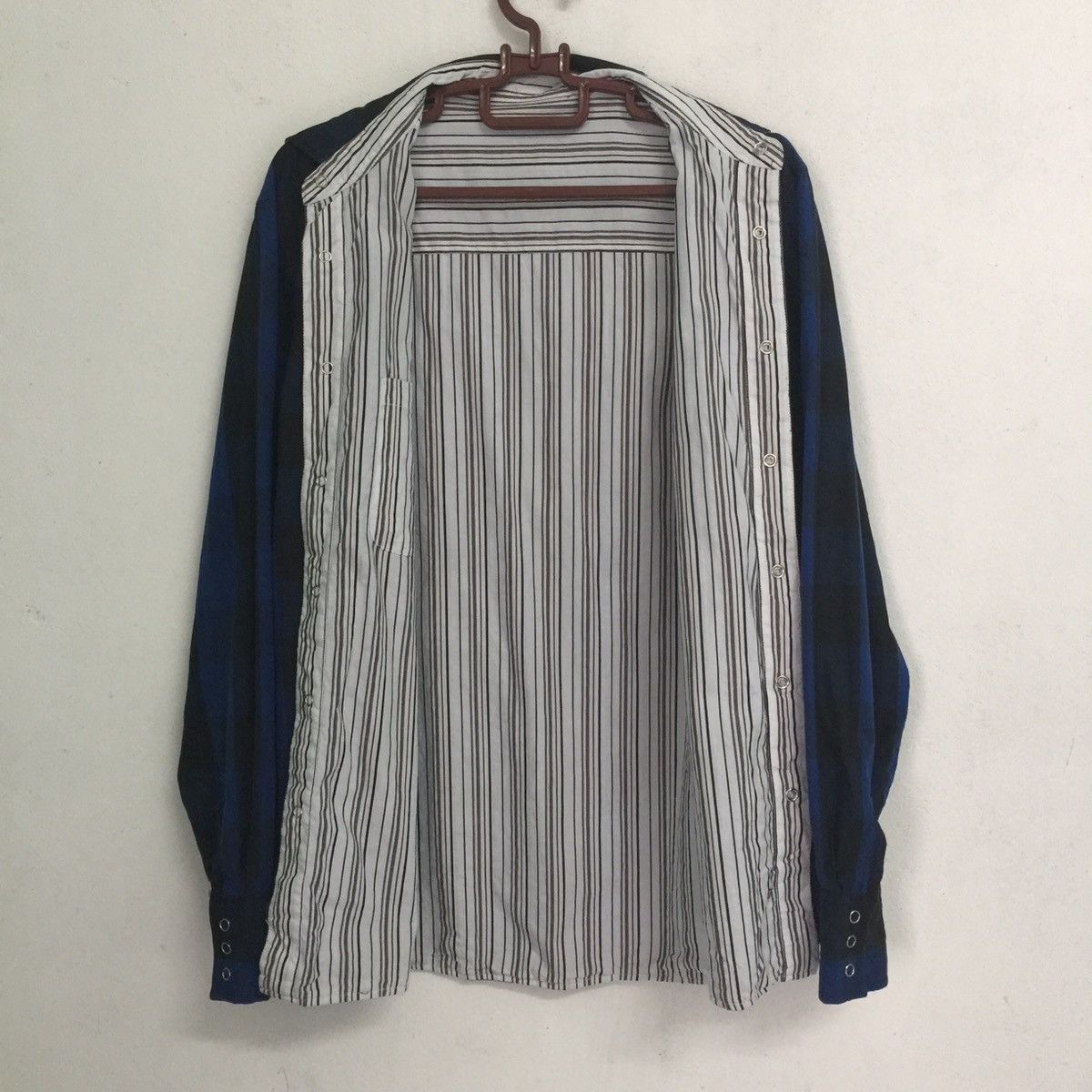 Flannel Blue black white checked stripes double side flannel shirt Size US M / EU 48-50 / 2 - 2 Thumbnail