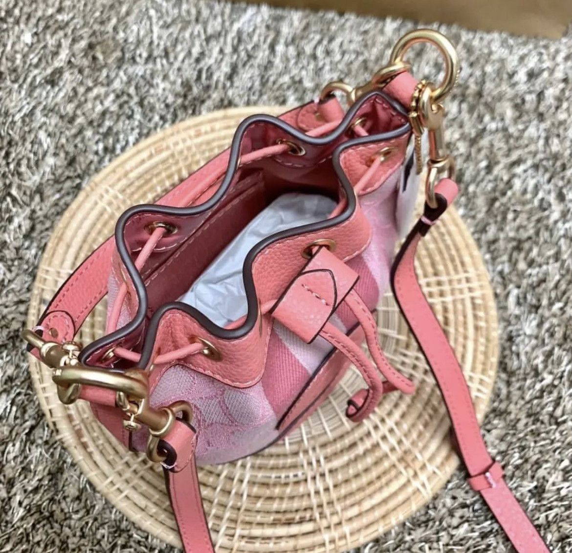coach Mini Dempsey Bucket Bag In Signature Jacquard Bags Luggage