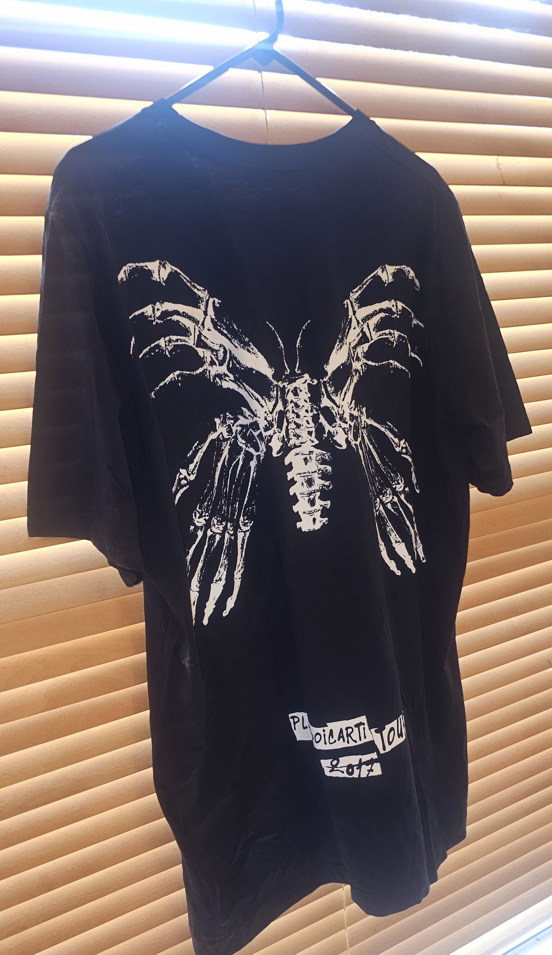 image of Playboi Carti Awge Butterfly Skeleton 2017 Tour Merch Tee in Black White, Men's (Size Medium)